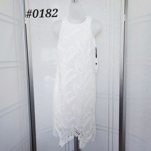🤍🩵NWT! W by Worth sleeveless white lace scallop hem sheath dress Size 4